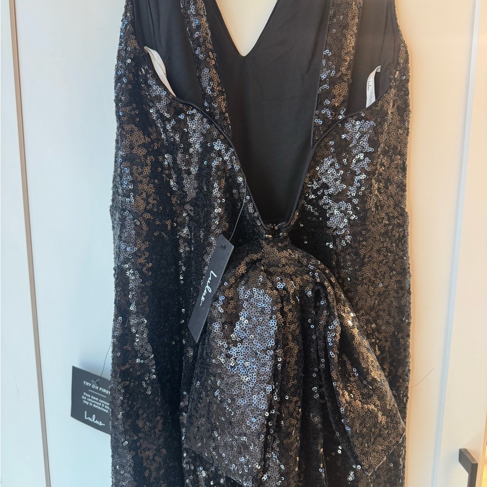 Lulus Black Sequin Bow Jumpsuit - Picture 4 of 4